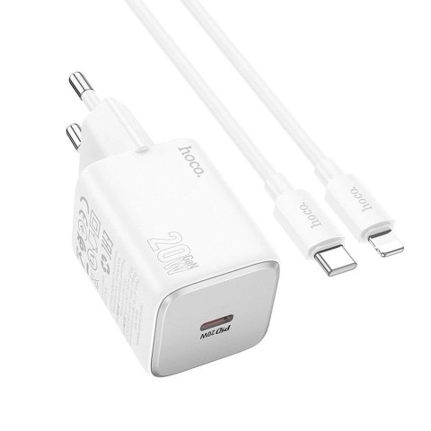 Ładowarka Hoco N40 20W USB-C + Kabel USB-C Lightning PD QC Biała