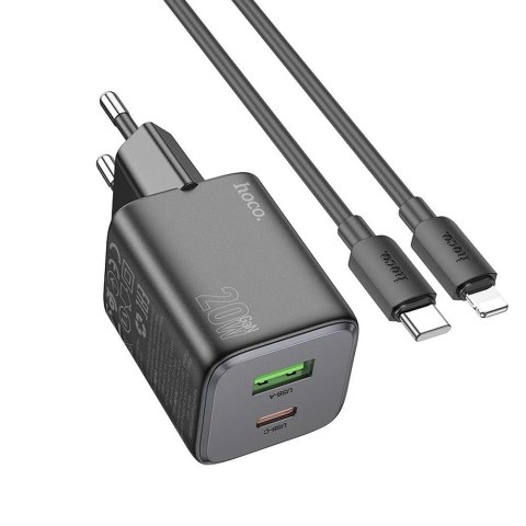 Ładowarka Hoco N41 GaN 20W USB-C + USB-A + Kabel USB-C Lightning