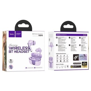 Słuchawki Hoco EQ10 TWS Fioletowe Bluetooth 5.3 Etui Ładujące