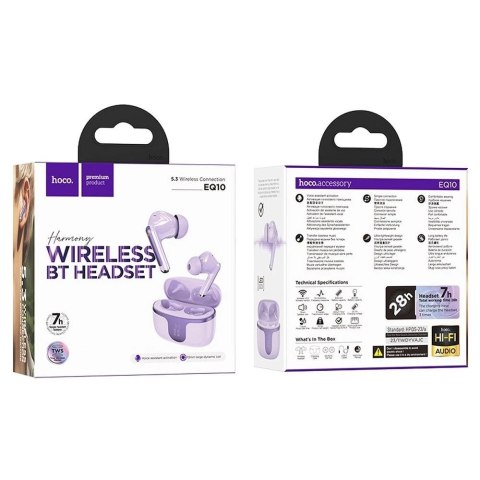 Słuchawki Hoco EQ10 TWS Fioletowe Bluetooth 5.3 Etui Ładujące