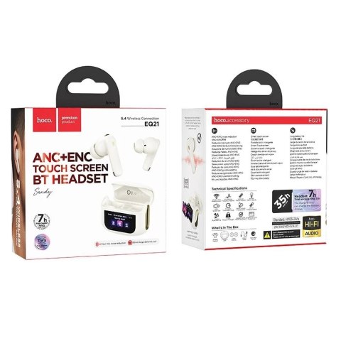 Słuchawki Hoco EQ21 ANC ENC TWS Białe z Ekranem Dotykowym LED