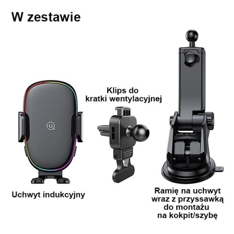 Uchwyt Indukcyjny 15W USAMS US-CD187 Szyba/Deska/Kratka Czarny