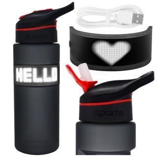 Butelka Bidon na Napoje LED, Inteligentna z Wyświetlaczem i Łącznością Bluetooth, Słomka, Motywacyjna, Wielokrotnego Użytku, Alo