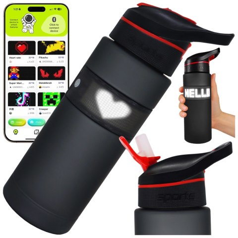 Butelka Bidon na Napoje LED, Inteligentna z Wyświetlaczem i Łącznością Bluetooth, Słomka, Motywacyjna, Wielokrotnego Użytku, Alo