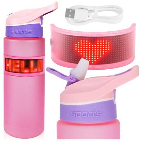 Butelka Bidon na Napoje LED, Inteligentna z Wyświetlaczem i Łącznością Bluetooth, Słomka, Motywacyjna, Wielokrotnego Użytku, Alo