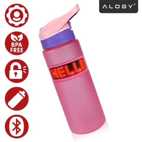 Butelka Bidon na Napoje LED, Inteligentna z Wyświetlaczem i Łącznością Bluetooth, Słomka, Motywacyjna, Wielokrotnego Użytku, Alo