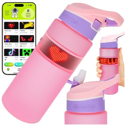 Butelka Bidon na Napoje LED, Inteligentna z Wyświetlaczem i Łącznością Bluetooth, Słomka, Motywacyjna, Wielokrotnego Użytku, Alo