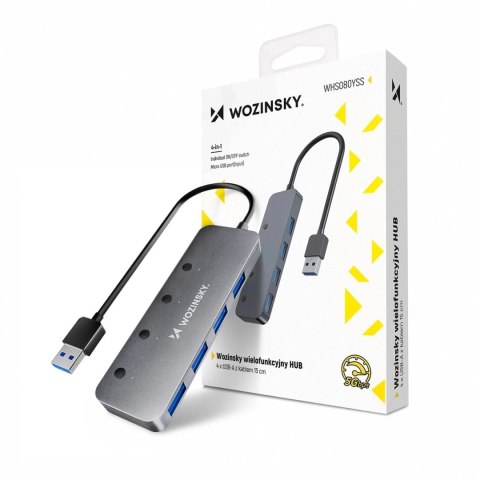 Hub USB 3.0 Wozinsky 4x USB-A z przełącznikami LED 30 cm Szary