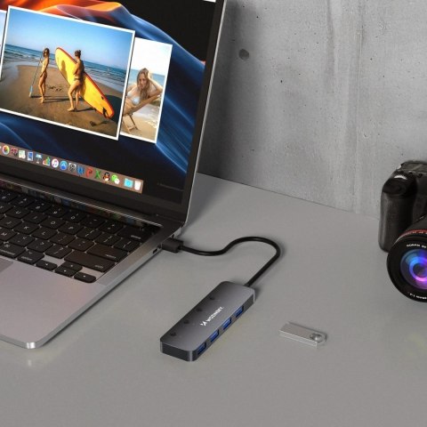 Hub USB 3.0 Wozinsky 4x USB-A z przełącznikami LED 30 cm Szary