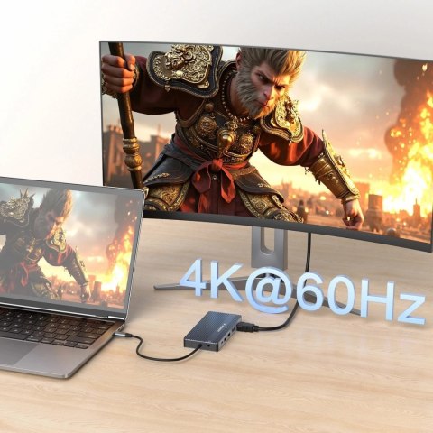 Hub USB-C 14w1 Wozinsky WDS03Y5S 3x 4K HDMI/DP 100W PD Szary