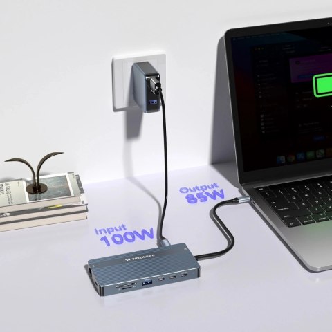 Hub USB-C 14w1 Wozinsky WDS03Y5S 3x 4K HDMI/DP 100W PD Szary