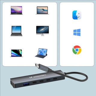 Hub USB-C 6w1 Wozinsky WHBC10Y4S HDMI 4K/60Hz PD 100W Szary