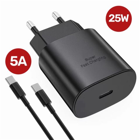 Ładowarka Sieciowa Oryginalna Samsung USB-C 25W + Kabel USB-C 1.8 m, Super Fast Charge, Szybkie Ładowanie, Zestaw Premium - Czar