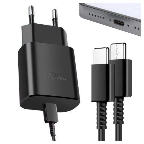Ładowarka Sieciowa Oryginalna Samsung USB-C 25W + Kabel USB-C 1.8 m, Super Fast Charge, Szybkie Ładowanie, Zestaw Premium - Czar