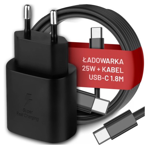 Ładowarka Sieciowa Oryginalna Samsung USB-C 25W + Kabel USB-C 1.8 m, Super Fast Charge, Szybkie Ładowanie, Zestaw Premium - Czar