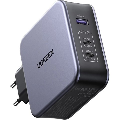 Ładowarka UGREEN GaN 140W 2x USB-C + USB-A + Kabel USB-C 1.5m Szara