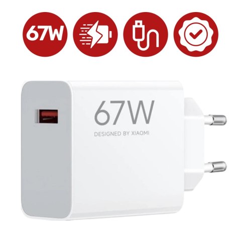 Ładowarka sieciowa Xiaomi oryginalna USB-A Szybkie Ładowanie QC3.0 3A 67W + Kabel USB do USB-C 120W 1M