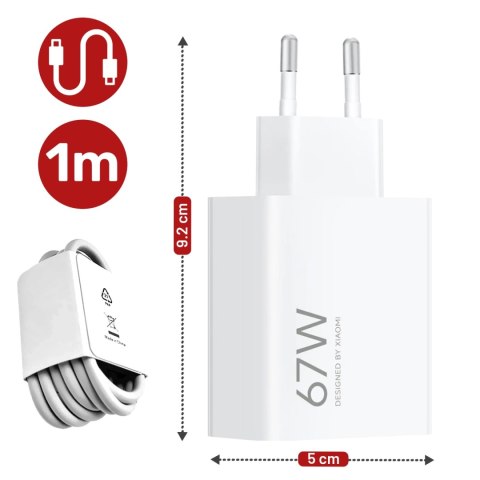 Ładowarka sieciowa Xiaomi oryginalna USB-A Szybkie Ładowanie QC3.0 3A 67W + Kabel USB do USB-C 120W 1M
