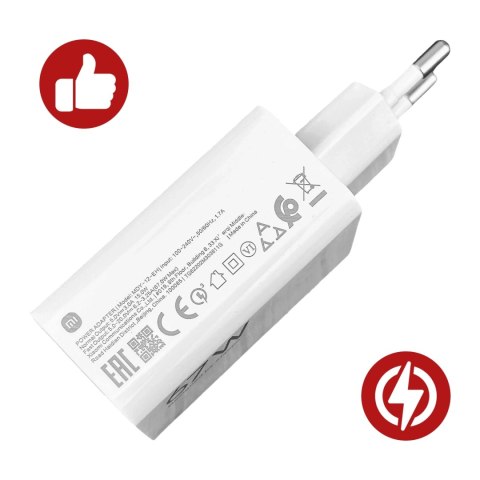 Ładowarka sieciowa Xiaomi oryginalna USB-A Szybkie Ładowanie QC3.0 3A 67W + Kabel USB do USB-C 120W 1M