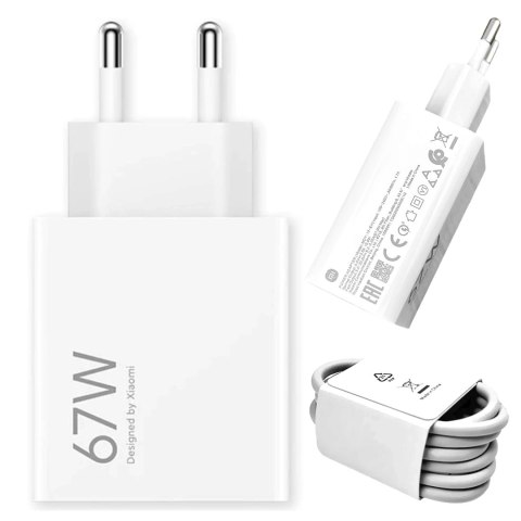 Ładowarka sieciowa Xiaomi oryginalna USB-A Szybkie Ładowanie QC3.0 3A 67W + Kabel USB do USB-C 120W 1M
