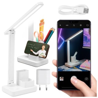 Lampka biurkowa nocna LED - akumulator 2400 mAh, organizer na długopisy i telefon, regulowane światło, idealna na biurko i do na