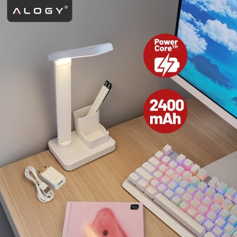 Lampka biurkowa nocna LED - akumulator 2400 mAh, organizer na długopisy i telefon, regulowane światło, idealna na biurko i do na