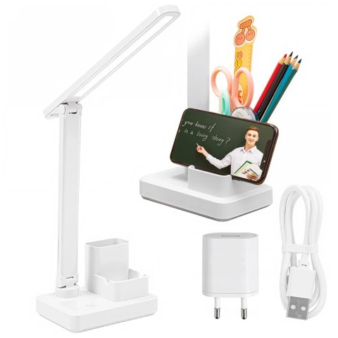 Lampka biurkowa nocna LED - akumulator 2400 mAh, organizer na długopisy i telefon, regulowane światło, idealna na biurko i do na