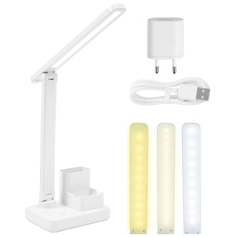 Lampka biurkowa nocna LED - akumulator 2400 mAh, organizer na długopisy i telefon, regulowane światło, idealna na biurko i do na