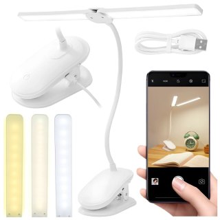 Lampka biurkowa nocna LED - akumulator 4000 mAh, podwójne oświetlenie, elastyczne ramię, klips z regulacją, idealna do biurka i 