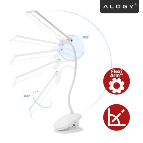 Lampka biurkowa nocna LED - akumulator 4000 mAh, podwójne oświetlenie, elastyczne ramię, klips z regulacją, idealna do biurka i 