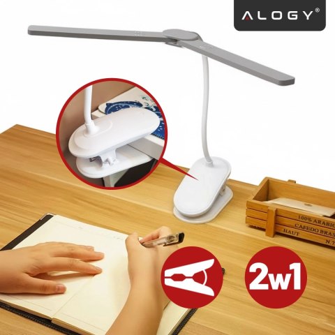 Lampka biurkowa nocna LED - akumulator 4000 mAh, podwójne oświetlenie, elastyczne ramię, klips z regulacją, idealna do biurka i 