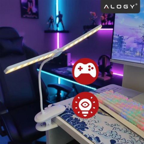 Lampka biurkowa nocna LED - akumulator 4000 mAh, podwójne oświetlenie, elastyczne ramię, klips z regulacją, idealna do biurka i 