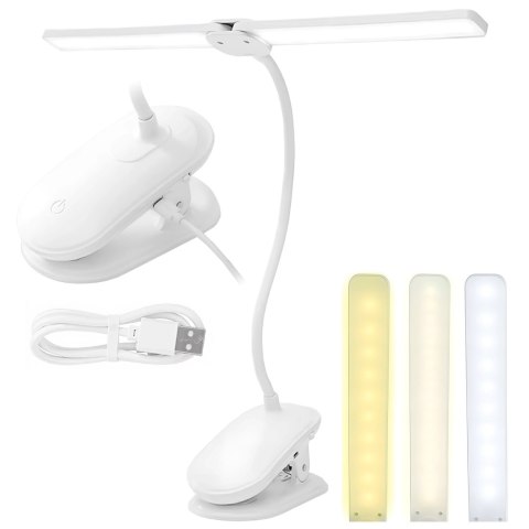 Lampka biurkowa nocna LED - akumulator 4000 mAh, podwójne oświetlenie, elastyczne ramię, klips z regulacją, idealna do biurka i 