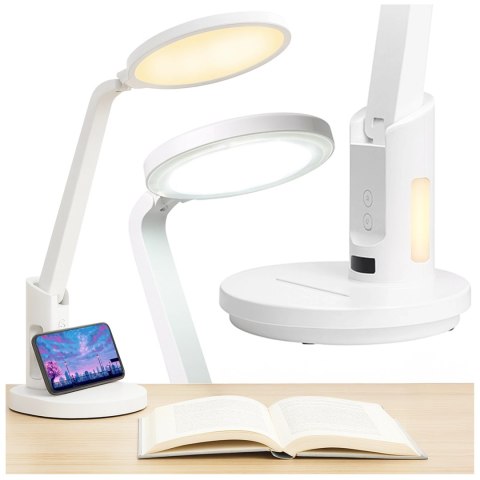 Lampka biurkowa nocna LED - akumulator 6000 mAh, regulacja światła i trybów, miejsce na telefon, stabilna, idealna do nauki i pr