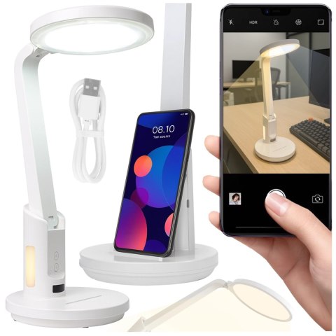 Lampka biurkowa nocna LED - akumulator 6000 mAh, regulacja światła i trybów, miejsce na telefon, stabilna, idealna do nauki i pr