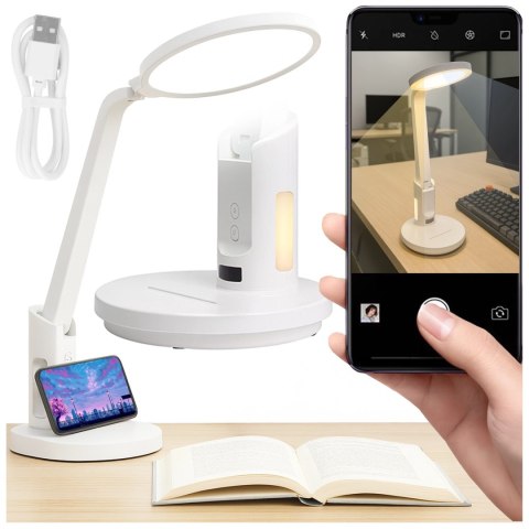 Lampka biurkowa nocna LED - akumulator 6000 mAh, regulacja światła i trybów, miejsce na telefon, stabilna, idealna do nauki i pr