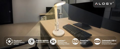 Lampka biurkowa nocna LED - akumulator 6000 mAh, regulacja światła i trybów, miejsce na telefon, stabilna, idealna do nauki i pr