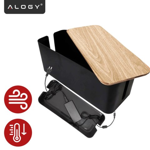 Organizer Pojemnik na Kable i Listwy, Pudełko Biurkowe i Podłogowe Rozmiar L, Estetyczne Wykończenie Drewno, Alogy CableBox™ - C