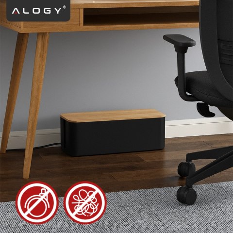 Organizer Pojemnik na Kable i Listwy, Pudełko Biurkowe i Podłogowe Rozmiar L, Estetyczne Wykończenie Drewno, Alogy CableBox™ - C