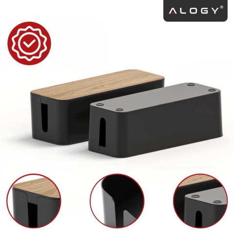 Organizer Pojemnik na Kable i Listwy, Pudełko Biurkowe i Podłogowe Rozmiar L, Estetyczne Wykończenie Drewno, Alogy CableBox™ - C