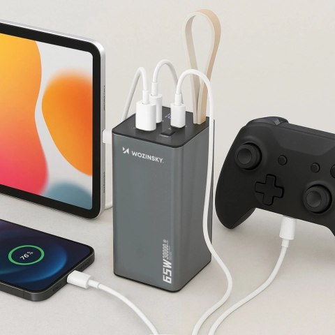 Powerbank Wozinsky K65+ 30000mAh 65W USB-C/USB-A Szary