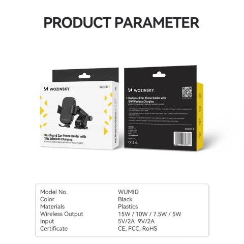 Uchwyt Wozinsky WUMID z Ładowarką Indukcyjną 15W do Auta Czarny