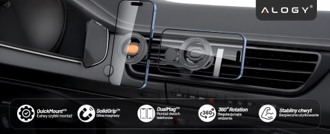 Uchwyt samochodowy do kratki wentylacyjnej - podwójny uchwyt do MagSafe na 2 telefony, mocny i stabilny, magnetyczna konstrukcja