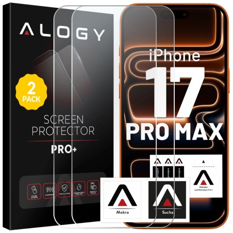 2x Szkło Hartowane Ochronne 9H do Apple iPhone 17 Pro Max, Wzmocnione i Odporne na Zarysowania, Łatwy Montaż Bez Bąbelków, Alogy