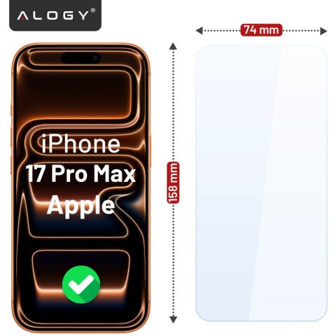 2x Szkło Hartowane Ochronne 9H do Apple iPhone 17 Pro Max, Wzmocnione i Odporne na Zarysowania, Łatwy Montaż Bez Bąbelków, Alogy