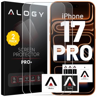 2x Szkło Hartowane Ochronne 9H do Apple iPhone 17 Pro, Wzmocnione i Odporne na Zarysowania, Łatwy Montaż Bez Bąbelków, Alogy Hea