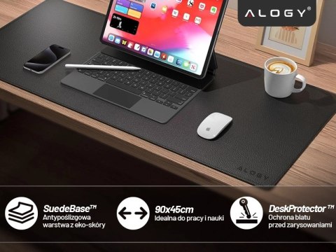 Podkładka na biurko 90×45 cm - antypoślizgowa mata ochronna z eleganckiej ekoskóry PU, pod mysz i klawiaturę, stylowa i trwała -