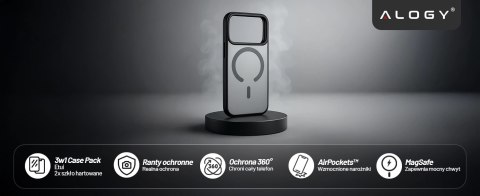 Zestaw 3w1 Etui Hybrydowe MagSafe + 2x Szkło Hartowane do Apple iPhone 17 Pro, Wzmocniona Ochrona, Odporne i Precyzyjnie Dopasow