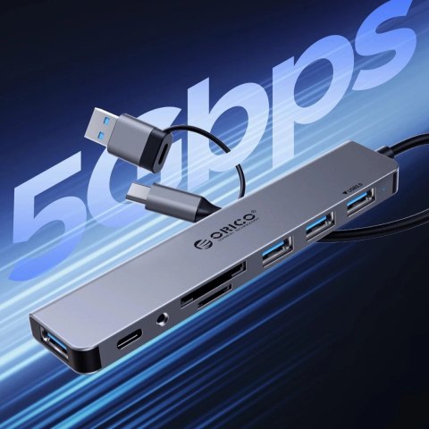 Hub USB-A/USB-C Orico YSA2-U3 7w1 1x USB 3.0 + 6x USB 2.0 Szary