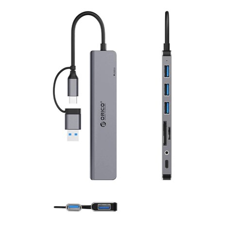 Hub USB Orico YSA8-U3 8w1 USB-C/A SD Audio Szary